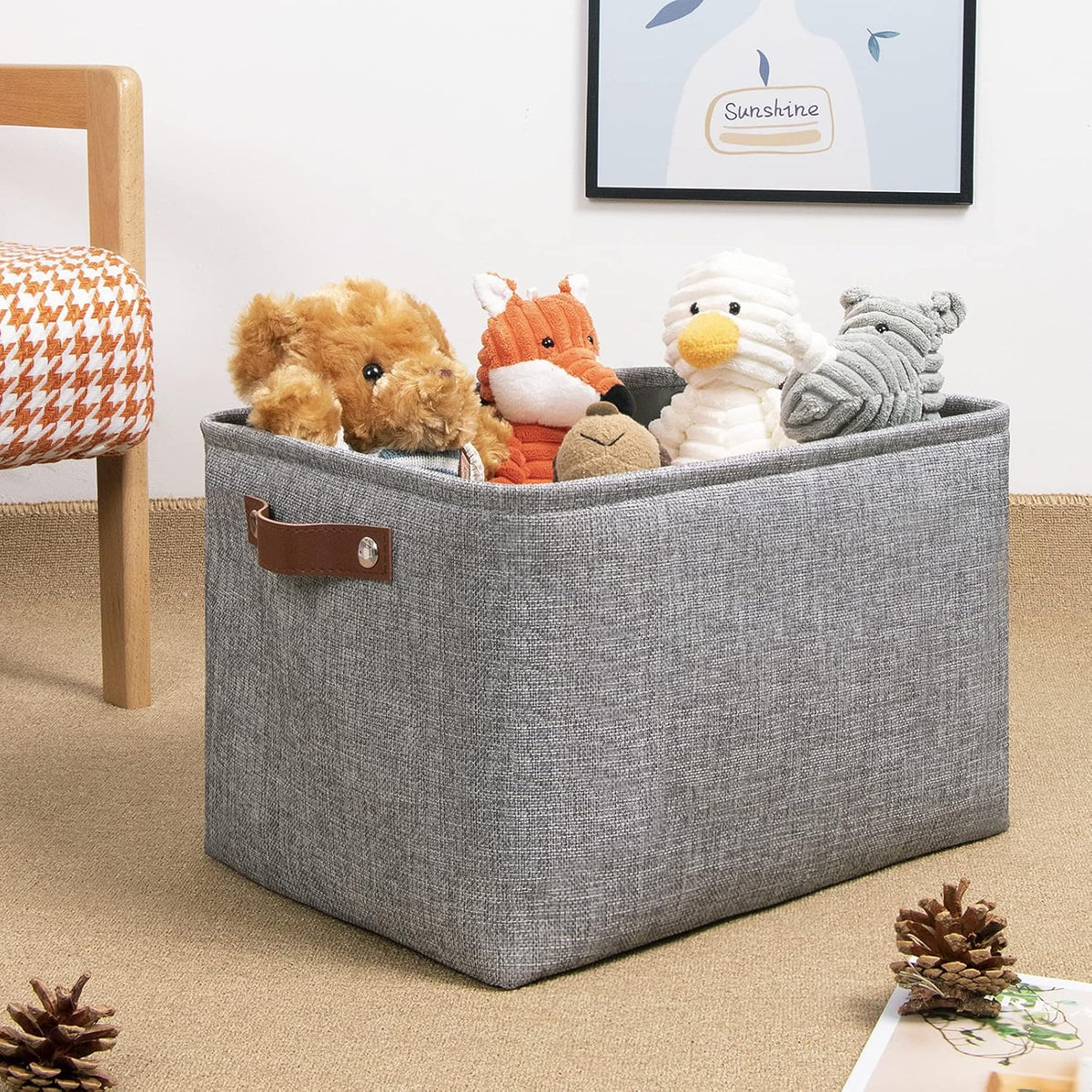 DULLEMELO Medium Storage Baskets for Organizing, Rectangular Fabric Storage Bins Collapsible, Perfect for Shelves, Closets, Nursery, Home, Office, Empty Gift Baskets (3-Pack,Grey)