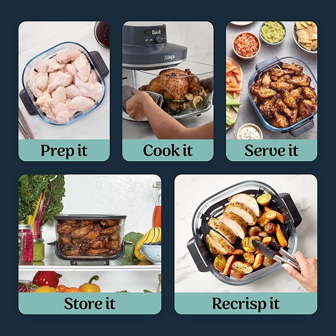 Ninja Crispi Pro 6-in-1 Glass Air Fryer | 450°F, Nontoxic, 6qt & 2.5qt Containers & Lids | Microwave, Freezer, Dishwasher Safe | Max Crisp, Air Fry, Bake, Roast, Recrisp, Dehydrate |Cyberspace AS101CY