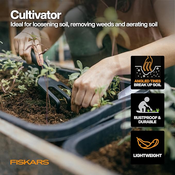 Fiskars Flower Gardening Tool Set with Floral Pruner, Trowel, Cultivator, Garden Gloves, and Ultra-Light Kneeling Cushion for Outdoor Use (5 Piece Kit)