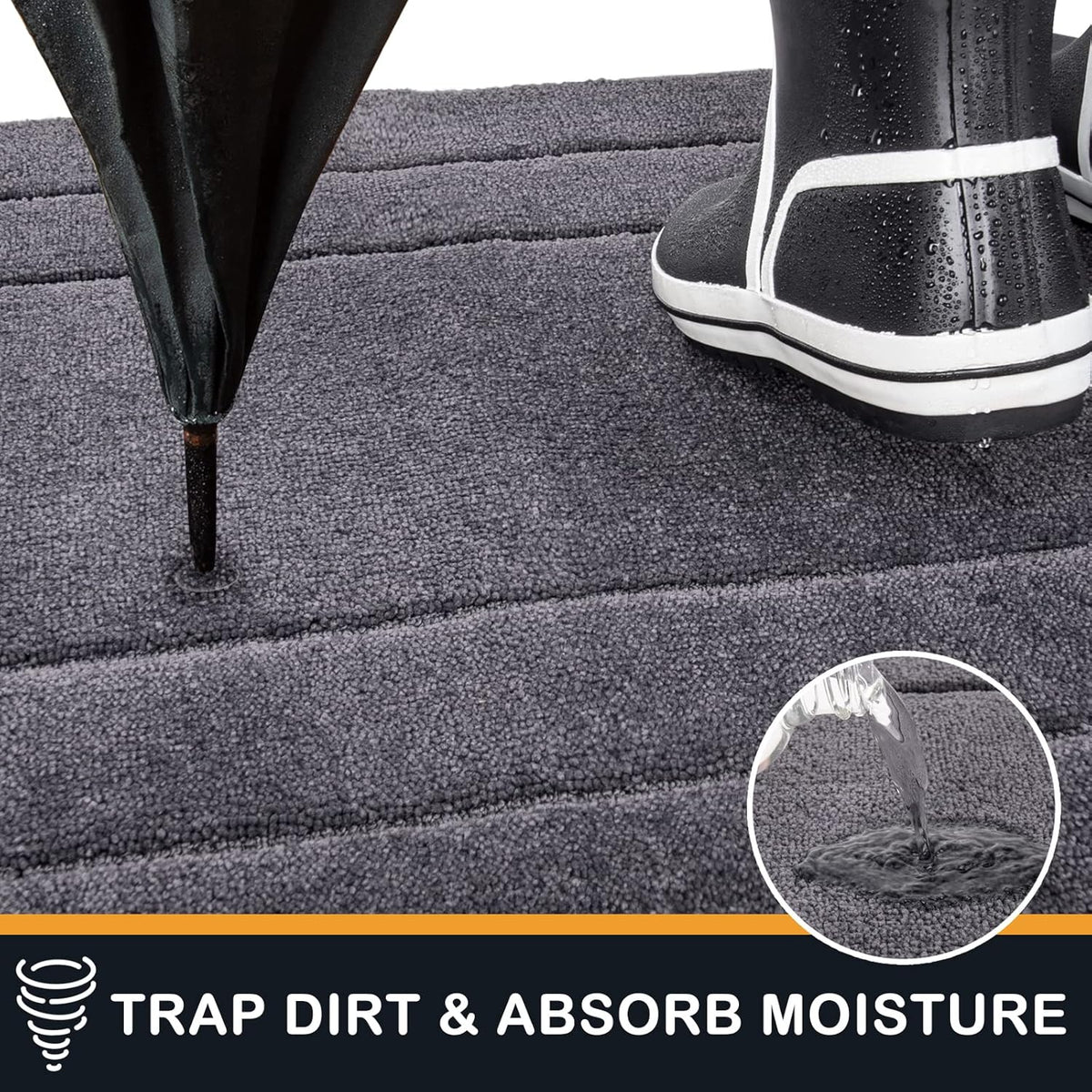 PURRUGS Dirt Trapping Door Mat 20in x 31.5in, Non-Slip/Skid Machine Washable Entryway Rug, Dog Doormat, Super Absorbent Welcome Mat for Muddy Wet Shoes and Paws, Grey