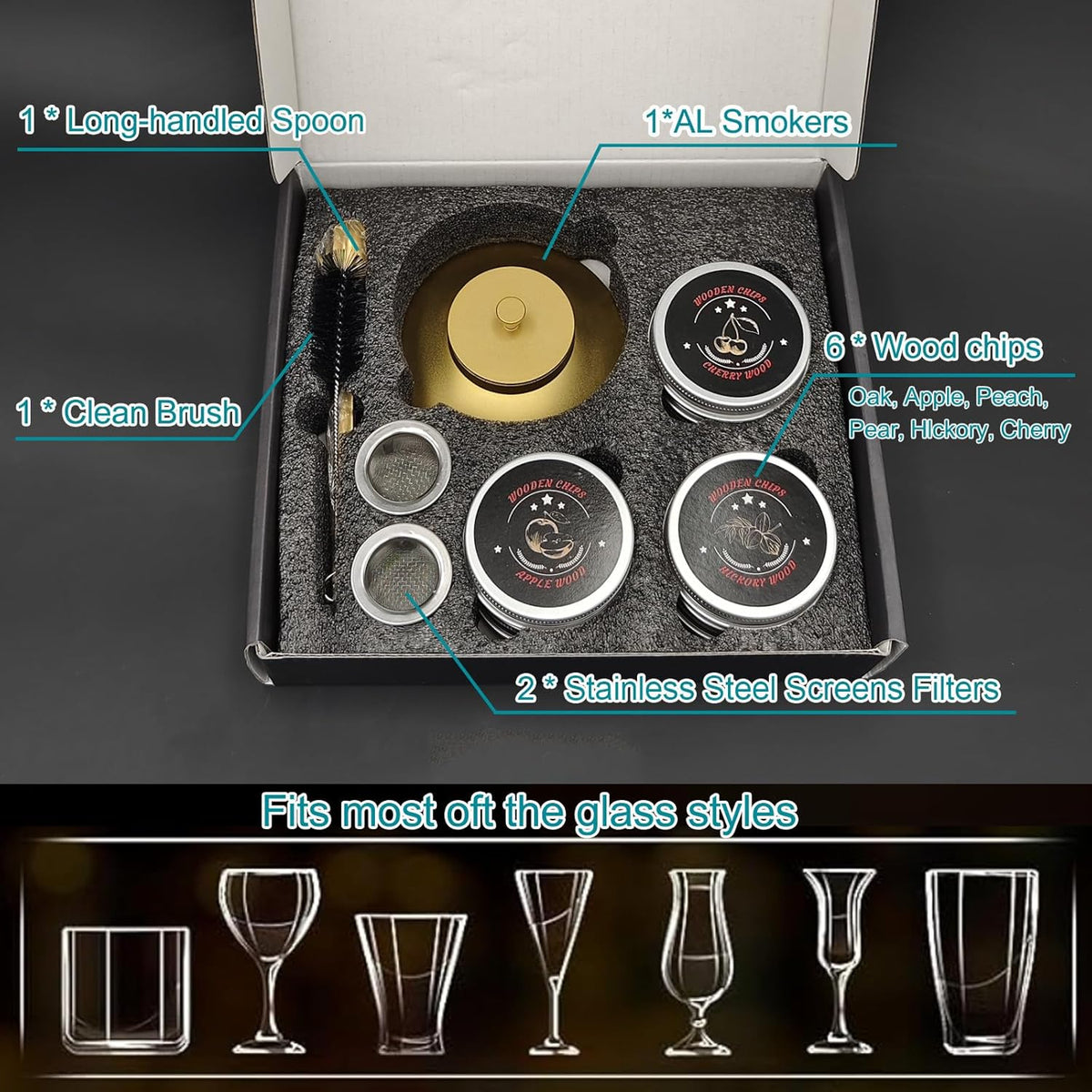 Cocktail Smoker Kit-6 Flavors Wood Chips Bourbon Smoker kit Whiskey Smoker Infuser kit for Him-Drink Smoker kit, Old Fashioned Smoker Gifts for Men/Father's Dad/Husband/Best Friend