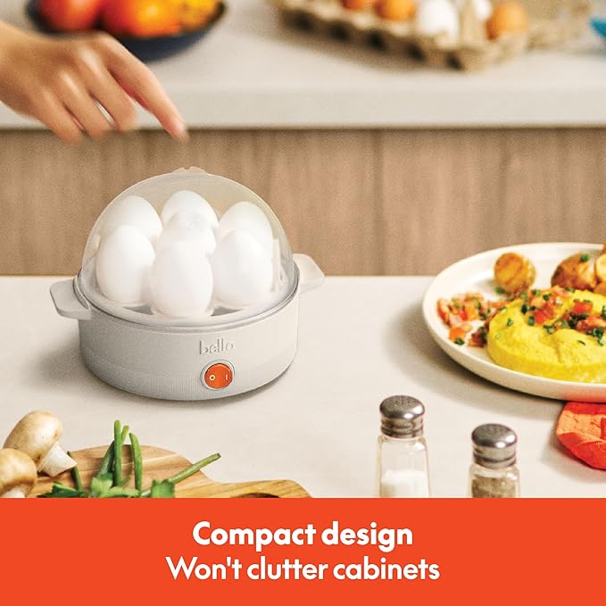 bella Electric Egg Cooker, 7 Eggs Capacity Tray, Single Stack, for Poached, Scrambled, Hard, Medium & Soft Boiled Eggs, Omelets and Steamed Dumplings, Auto Shutoff, 360 Watt, Oatmilk