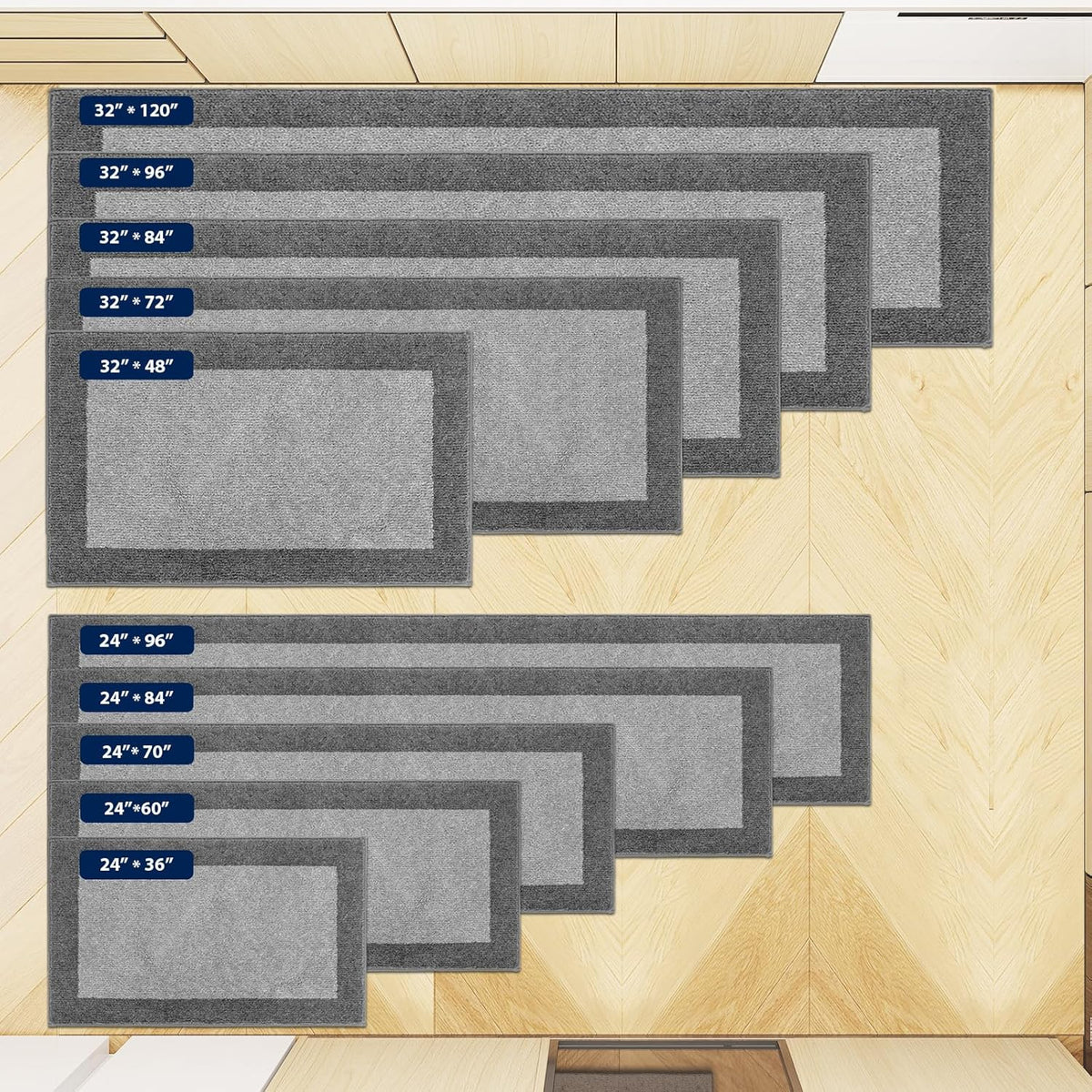 Machine Washable Kitchen Rug 24" x 84", Non Slip Kitchen Mat for Floor, Absorbent Entrance Runner Rug for Bedroom, Hallway, Bathroom, Door (Roll Packing)