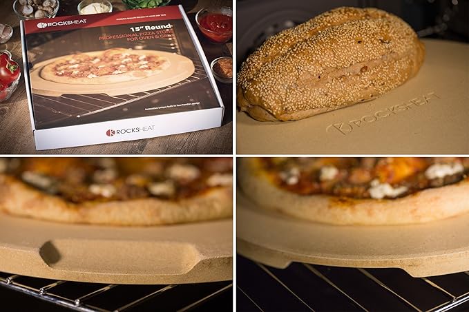 Pizza Stone, 15" Round Pizza Stone for Oven Grill BBQ, Cordierite Baking Stone for Pizza Bread Pie, Unique Built-in 4 Handles Cooking Stone