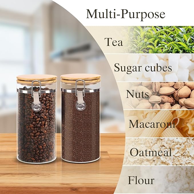 Glass Coffee Canister Coffee Containers for Ground Coffee Coffee Bean Storage Airtight Seal with Locking Clamp, Coffee Bar Accessories Perfect for Kitchen Storage