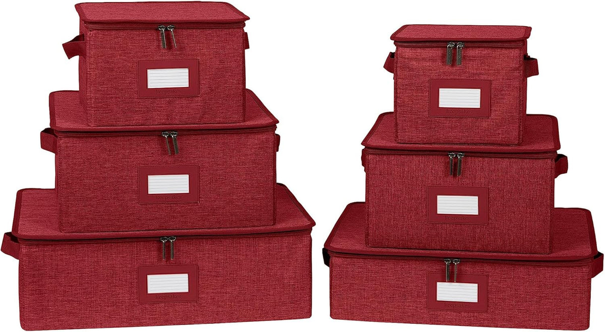 Covermates Keepsakes Dish Storage Box - Stackable, Reinforced Handles, China Storage, Red Heather