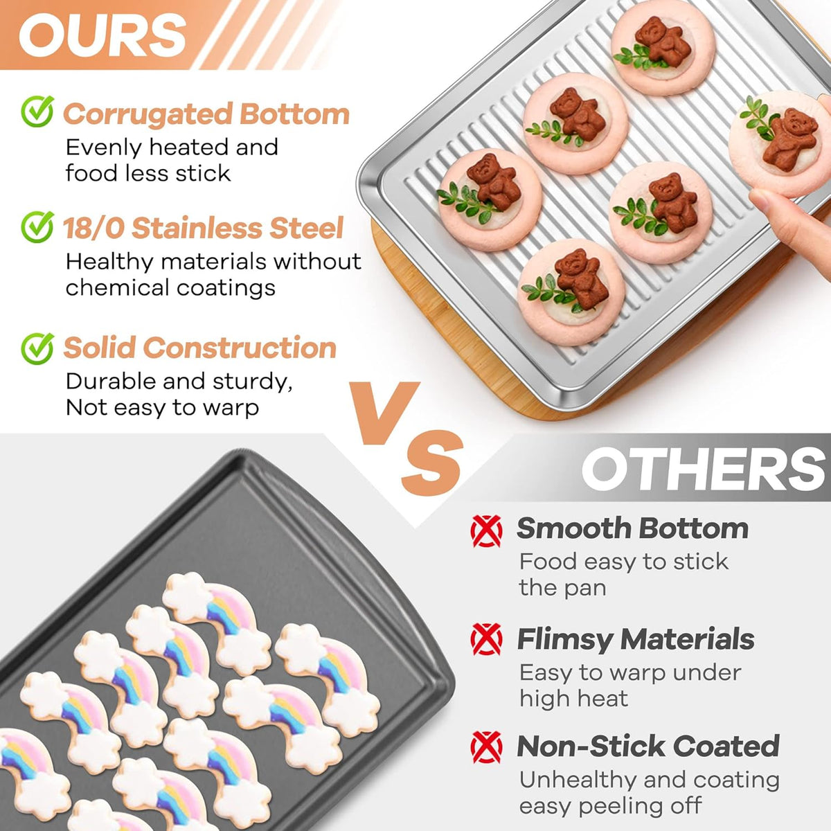 P&P CHEF Baking Oven Pan with Wire Rack, Stainless Steel Baking Oven Sheet Tray, Bacon Pan and Cooling Rack for Cooking Roasting Cookie, Dishwasher Safe & Easy Clean, 12.5 x 9.7 x 1 Inch