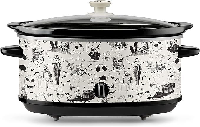 Disney The Nightmare Before Christmas 7-Quart Slow Cooker Sketch Pattern by Select Brands - Food Warmer for Parties - Low, High & Warm Heat Settings - Kitchen Essential for Home-Cooked Meals