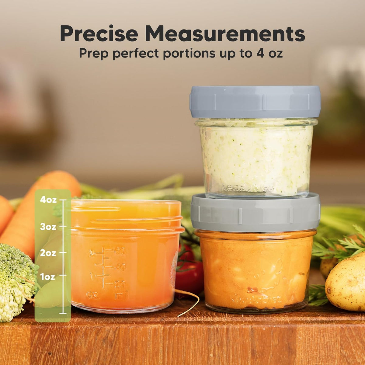 KeaBabies 6pk 4oz Glass Baby Food Containers with Lids - Leak-Proof, Microwavable Small Glass Jars, Baby Purees & Toddler Snack Storage Containers, BPA-Free, Dishwasher & Freezer Safe(Slate)