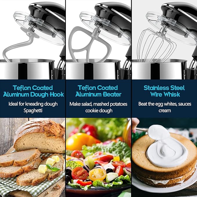HOWORK 8.5QT Stand Mixer, 660W 6+P Speed Tilt-Head, Electric Kitchen Mixer With Dishwasher-Safe Dough Hook, Beater, Wire Whip & Pouring Shield (8.5 QT, Black)