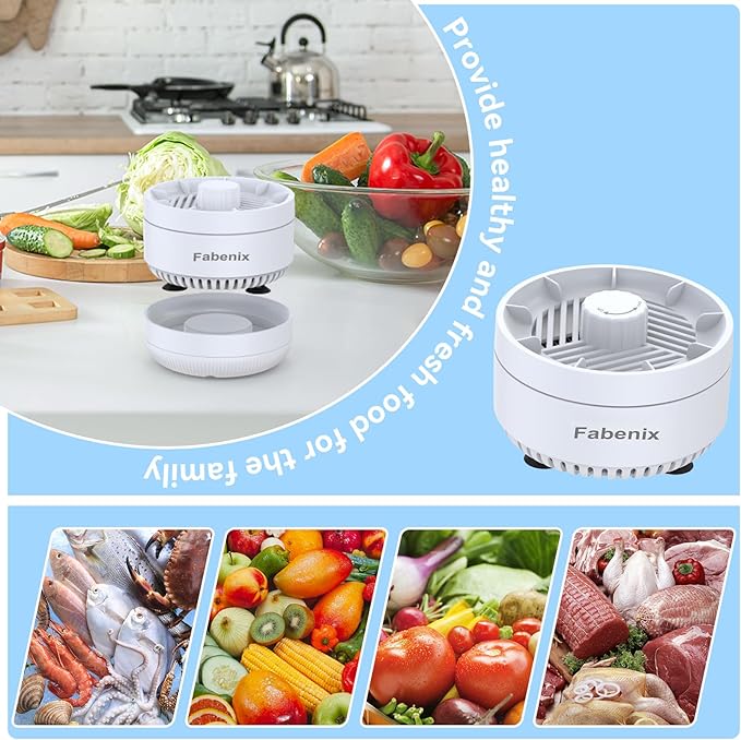 Fruit and Vegetable Washing Machine. Rotatable Fruit and Vegetable Purifier. The Fruit Cleaner Device Automatically Turns on in The Water. Use Water Rotator and OH ion Purification Technology