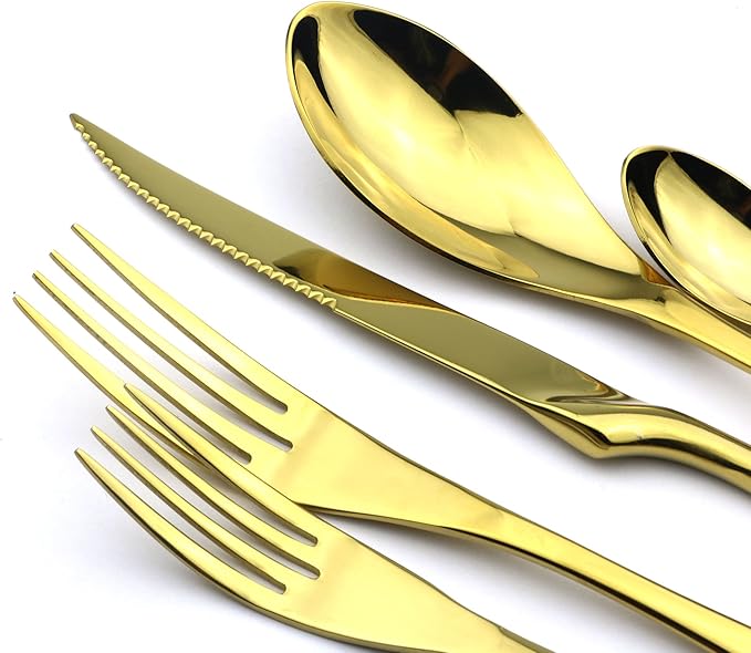 5-Piece 18/10 Stainless Steel Serrated Steak Knife Flatware Set, Mirror Polishing Gold, Service for 1