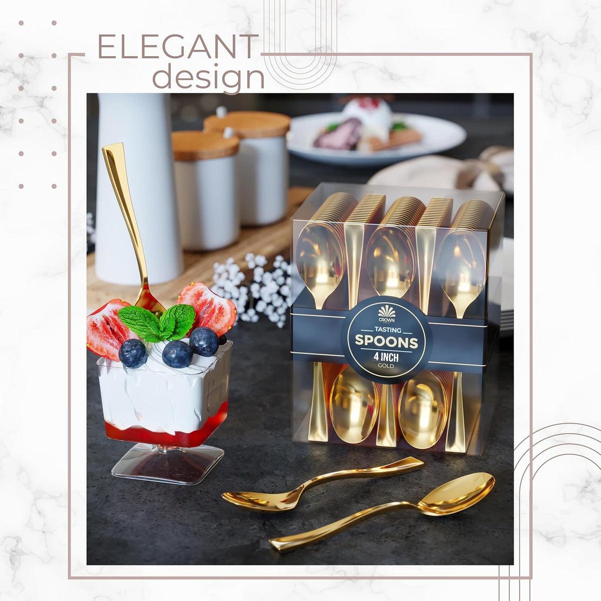 Exquisite Mini Spoons For Desserts - Bulk Pack Of 200 Gold Dessert – Disposable 4.5 Inch Plastic Appetizer Real Flatware Look Miniature Bpa Free Food Safe