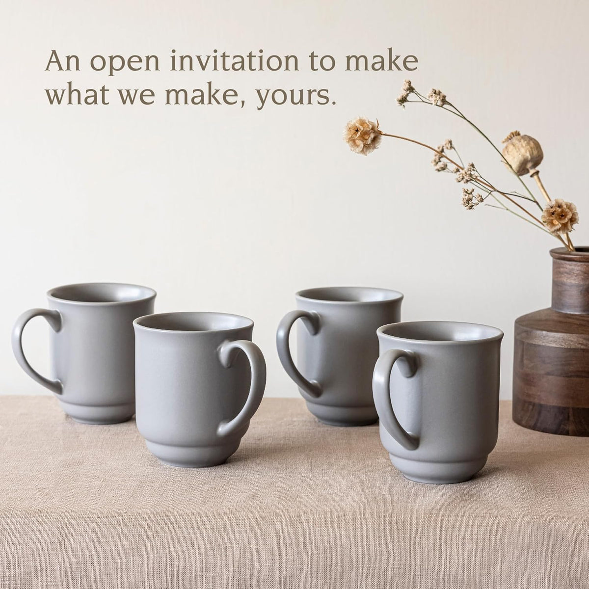 over&back Rim Stoneware Coffee Mugs - 4-Piece Mug Set - Enjoy the Perfect Cup of Coffee, Tea, Latte, and More - Semi-Matte Charcoal - 16oz