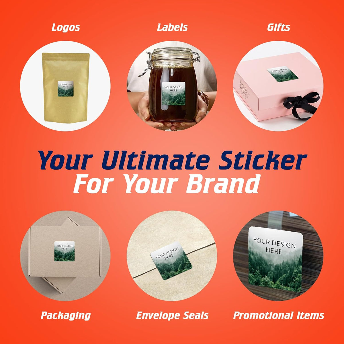 100 Custom Vinyl Stickers - Upload Your own Image, Text, Design, Logo - Personalized Logo Labels for Handmade, Packaging, Bottle, Jars, Candle, Brand Stickers (Foggy Valley, 3x3 Square)
