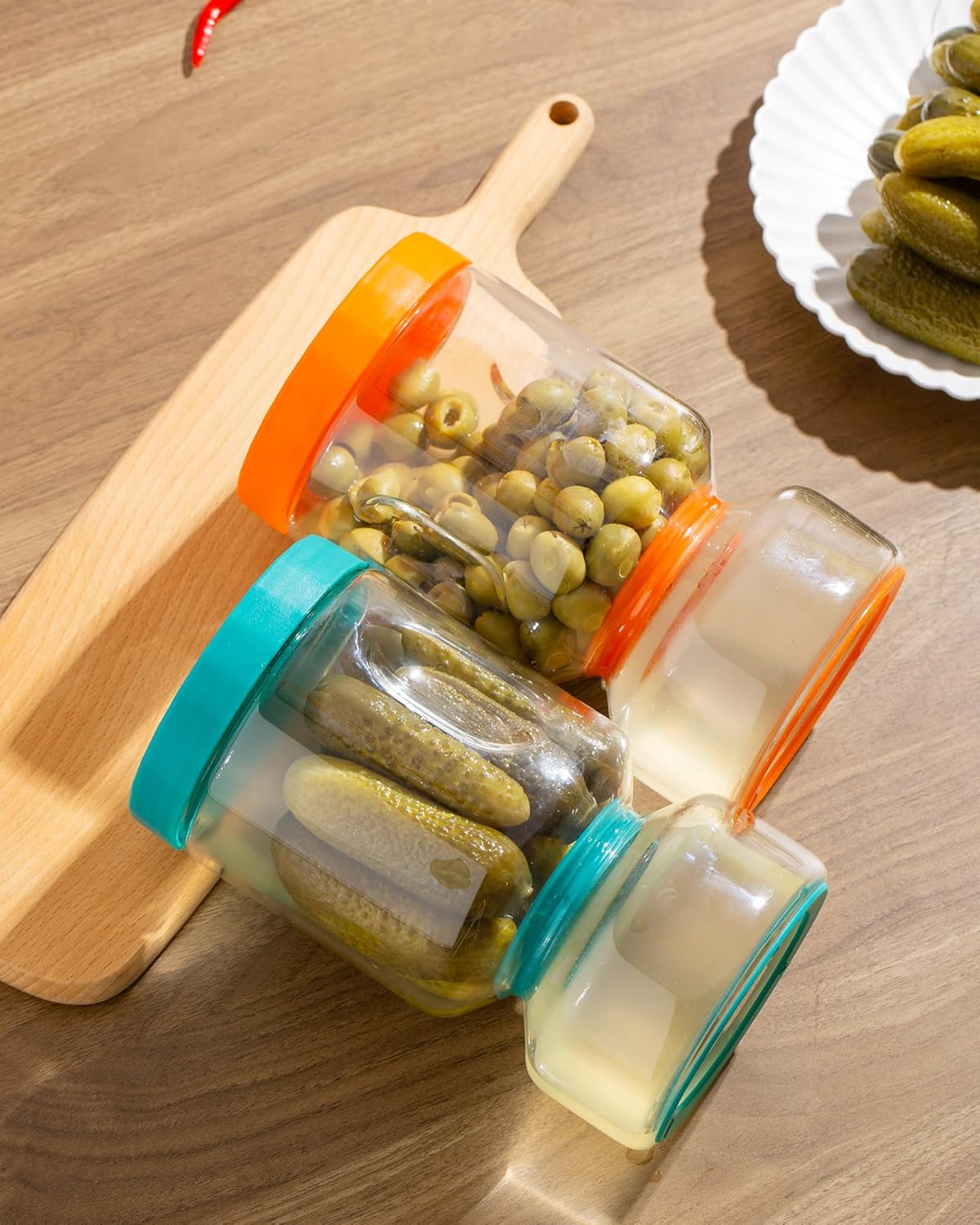ZENS Pickle Jar with Strainer Flip, 2 Pack 51oz Pickle Container Pickle Juice Separator Hourglass Jar for Olive Keeper, Leakproof Pickle Holder Jars for Pickling Dill Sliced Storage, Gifts for Mom