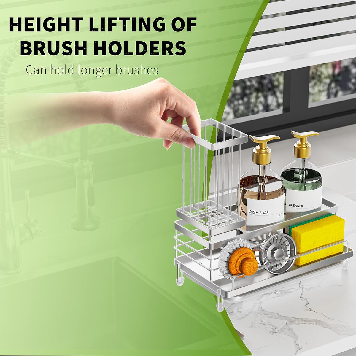 Cisily Stainless Steel Kitchen Sink Caddy Organizer, Sponge Holder for Sink Rustproof, Non-Slip Soap Dish Dispenser Brush Holder Storage, Home & Kitchen Essentials Accessories