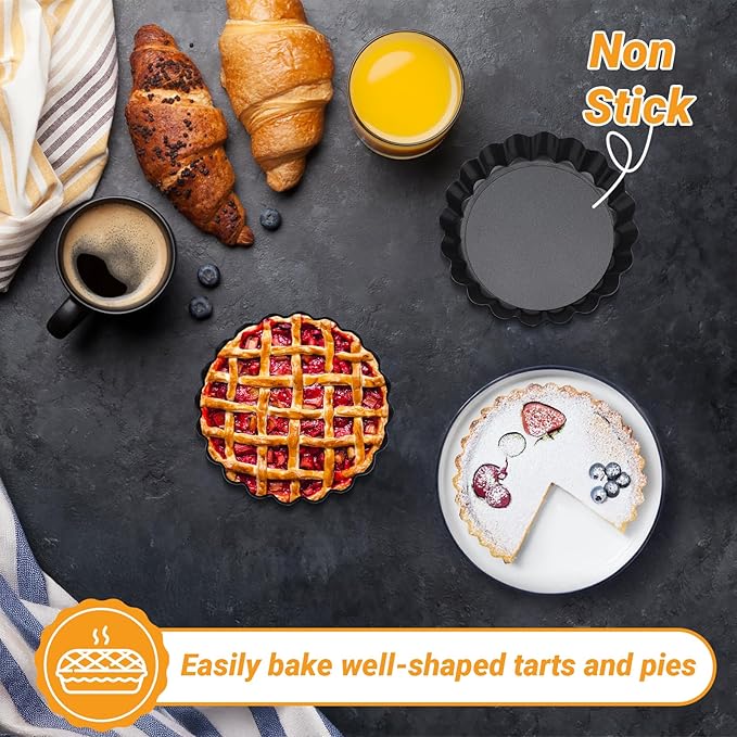 Beasea 4 Inch Tart Pan, 4pcs Mini Non-Stick Tart Pans 4 Inch with Removable Bottom Round Mini Pie Tart Tins Carbon Steel Small Pie Baking Pans for Fruit Tart Quiche Cheese Cakes