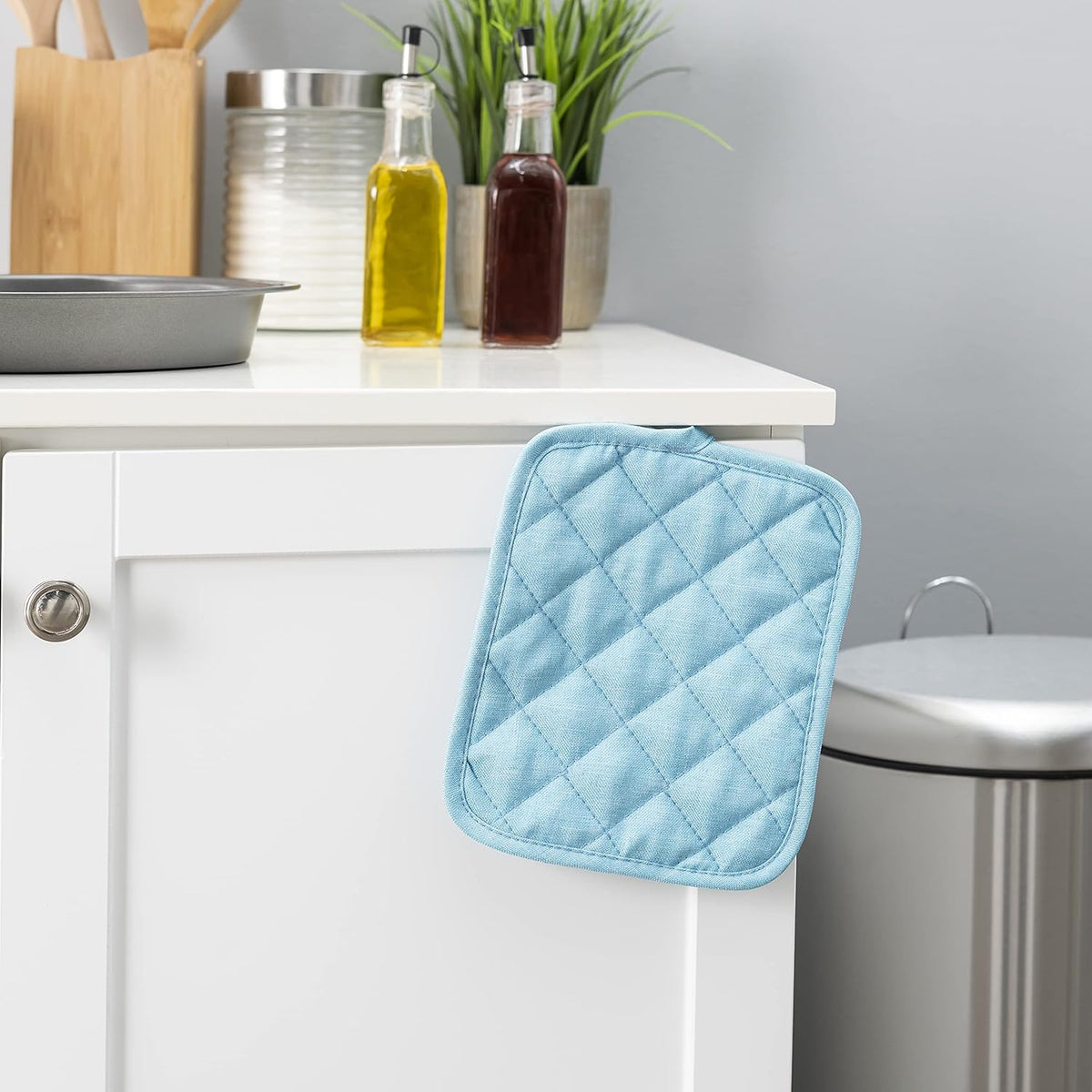 American Linen Pot Holders, Hot Pads, Table Pads for Kitchen and Dining Table, Non Slip Heat Resistant Hot Pot Holder (Aqua, 8 Pack)