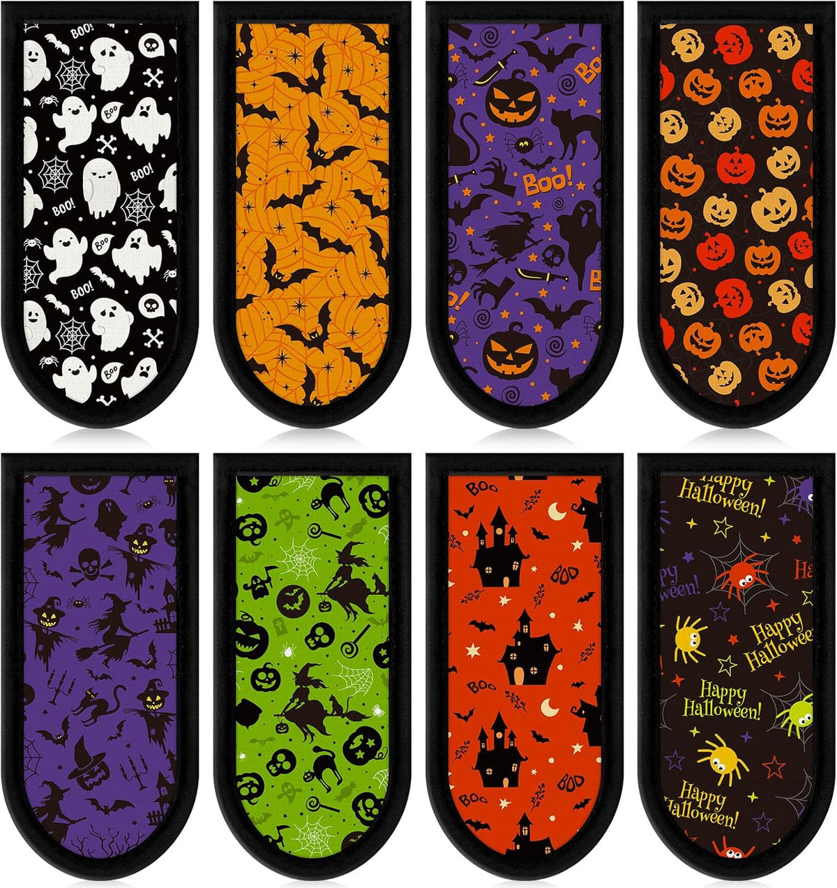 Patelai 8 Pieces Halloween Cast Iron Skillet Handle Covers Pan Handle Holder Sleeve Heat Resistant Non Slip Skillet Pot Holders for Halloween Kitchen Cooking BBQ Baking Cookware, 8 Scary Styles