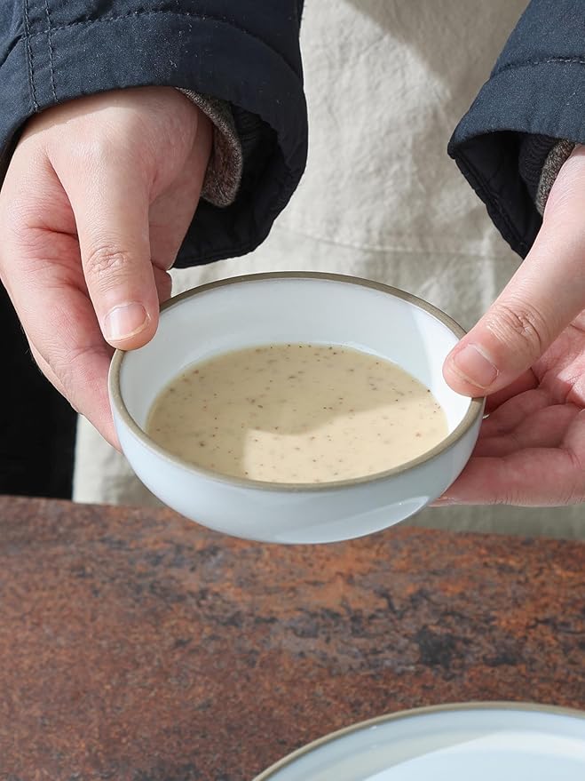famiware Nature Ceramic Soy Sauce Dish, Dipping Bowls Set of 6, 3 oz Dipping Sauce Bowls/Dishes/Cups/Plates, Small Serving Bowls for Side Dishes, Condiments, Sushi, Appetizer, Dessert, Snowy White