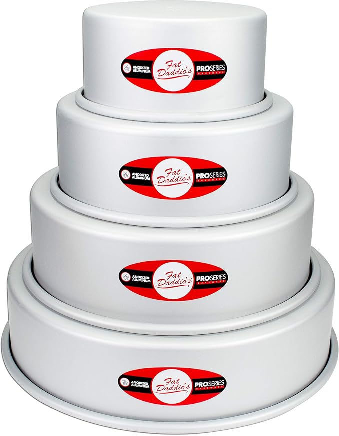 Fat Daddio's Anodized Aluminum 4-Tiered Even Round Cake Pan Set, 3 Inch Depth