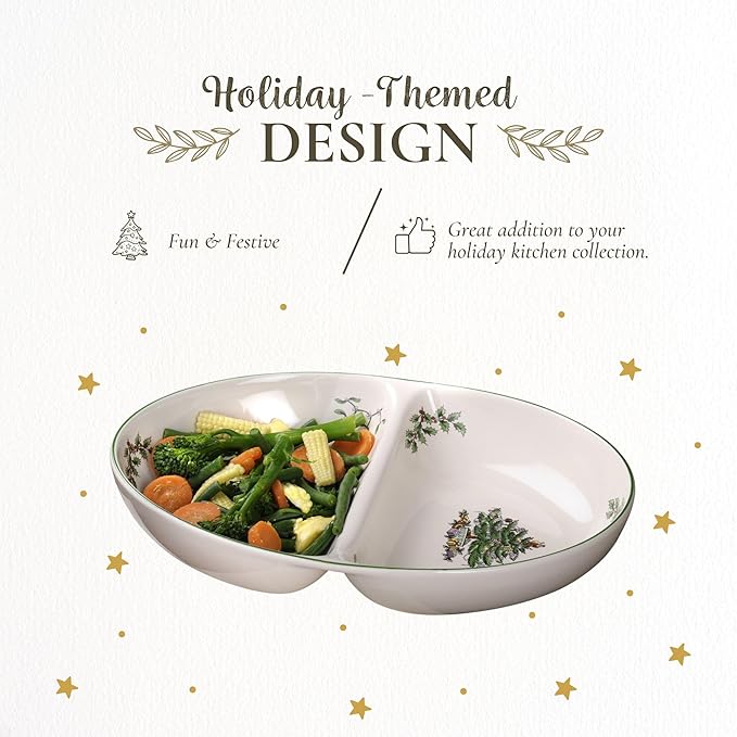 Spode Christmas Tree Divided Dish - 11.5" Festive Serving Tray for Holiday Parties, Seasonal Events - Fine Earthenware, Decorative Christmas Dinnerware, Microwave & Dishwasher Safe