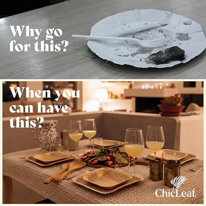 Chic Leaf Compostable & Biodegradable Palm Leaf Disposable Bamboo Plates - Disposable Party Plates for Appetizers - Party Supplies (4'' - 50 Pack)