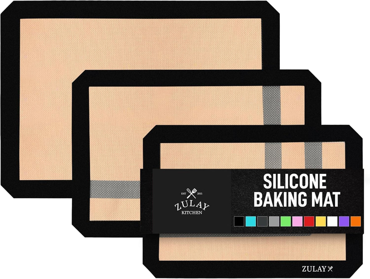 Zulay Kitchen Silicone Baking Mat Sheet Set - Reusable Baking Mat Nonstick - Half Sheet Baking Mat For Oven (Black, 3 Pack)