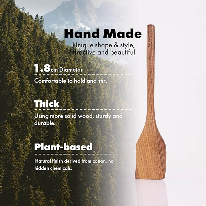 Acacia Wood Utensils Set - 6 Piece Handmade Wooden Spoons for Cooking, Natural Acacia Wood Kitchen Utensils for Non-stick Cookware, Turner, Serving Spoon, Slotted Spoon, Soup Ladle, Spaghetti