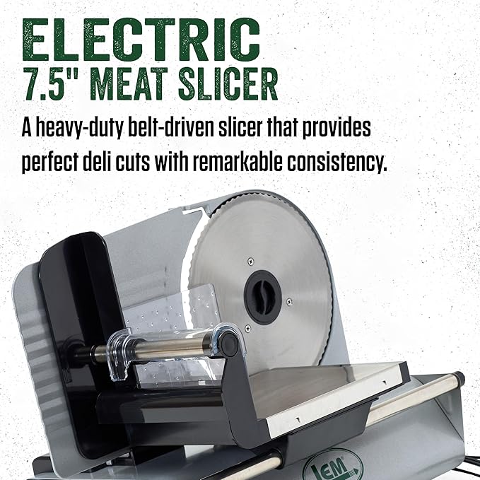 LEM Products 7 ½ Inch Electric Meat Slicer Machine with a Stainless Steel Serrated Blade