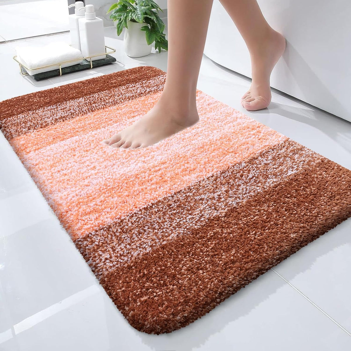 OLANLY Bathroom Rugs Mat 24x16, Extra Soft Absorbent Microfiber Bath Rugs, Rubber Backing, Quick Dry, Machine Washable Bath Mats for Bathroom Floor, Tub and Shower, Home Decor Accessories, Orange