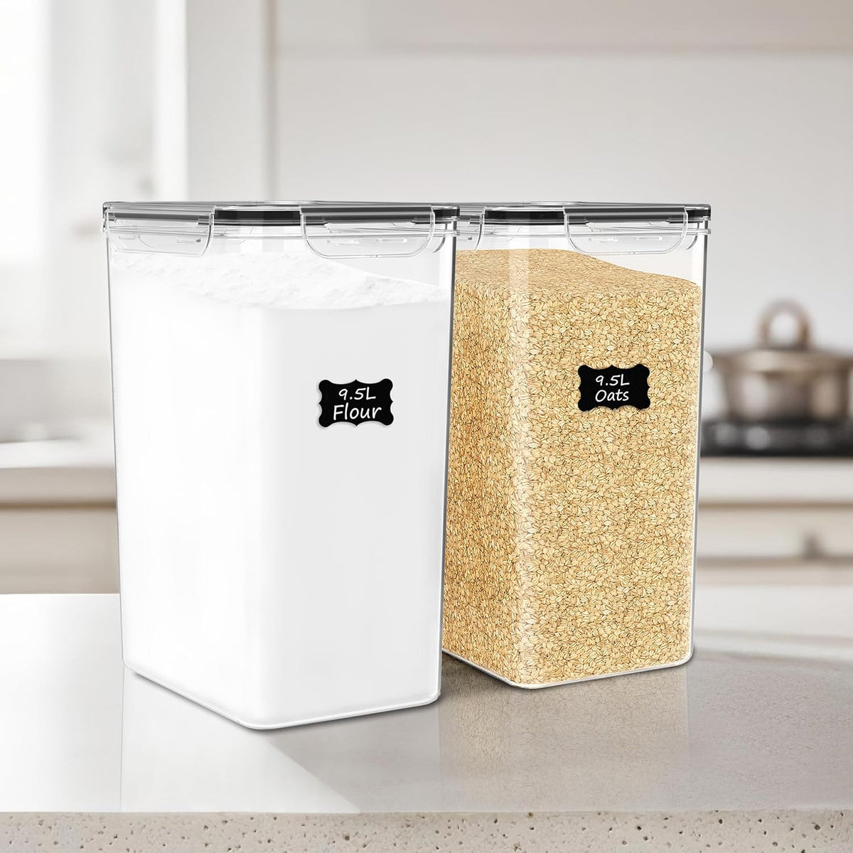 2 PC Flour Sugar Storage Containers (9.5L | 321 Oz) Extra Large Food Storage Containers with Lids - Airtight Leakproof BPA FREE Flour Container for Rice, Cereal, Sugar