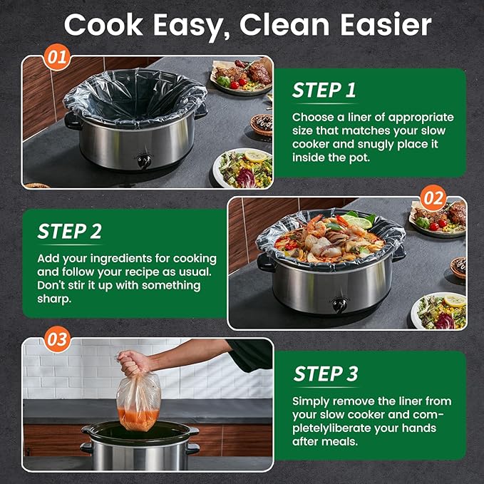 Slow Cooker Liners, Hotensil 14"x 22" 20 Count Cooking Bags Large Size Disposable Pot Liners, Fit 6QT to 10QT for Slow Cooker Cooking Trays, Multi-Purpose Durable Liners Plastic Bags, BPA Free