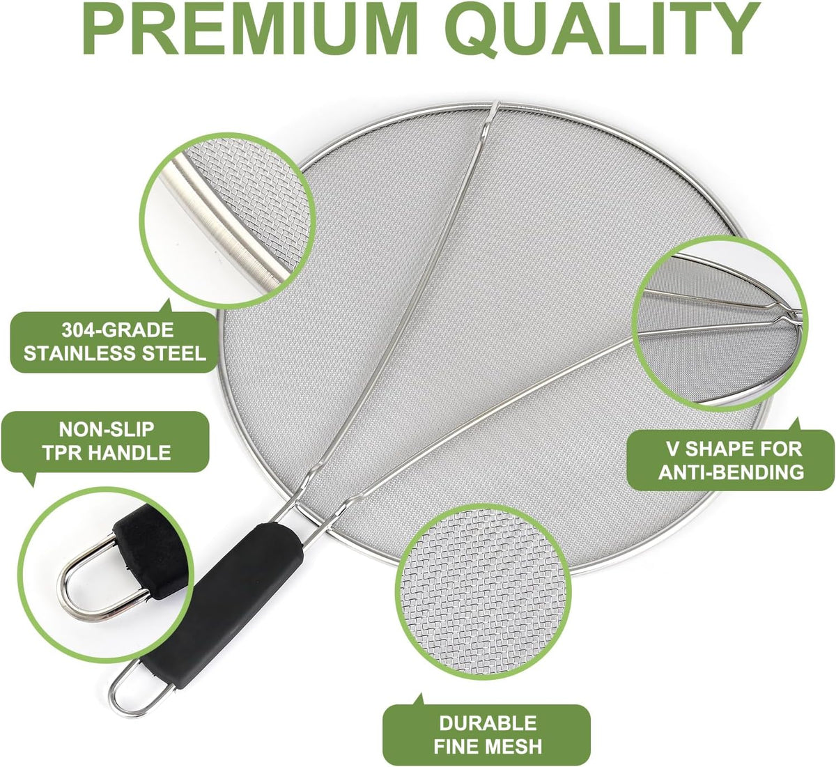 13'', 11.5'', 9.8'' Stainless Steel Grease Splatter Guard for Frying Pan with Comfortable Grip Handle, Ultra Fine Mesh Prevents Oil Splatters and Messes, Heavy Duty Splatter Screen