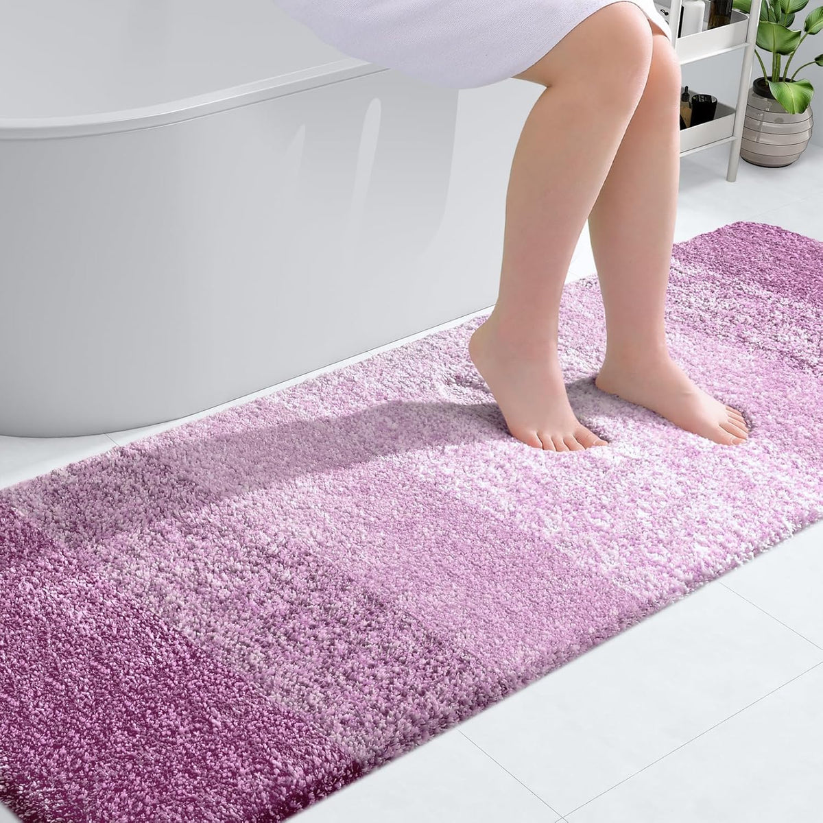 OLANLY Bathroom Runner Rugs 70x24, Extra Soft Absorbent Microfiber Bath Rugs, Rubber Backing, Quick Dry, Washable Bath Mats for Bathroom Floor, Tub and Shower, Home Decor Accessories, Pinkish-Purple