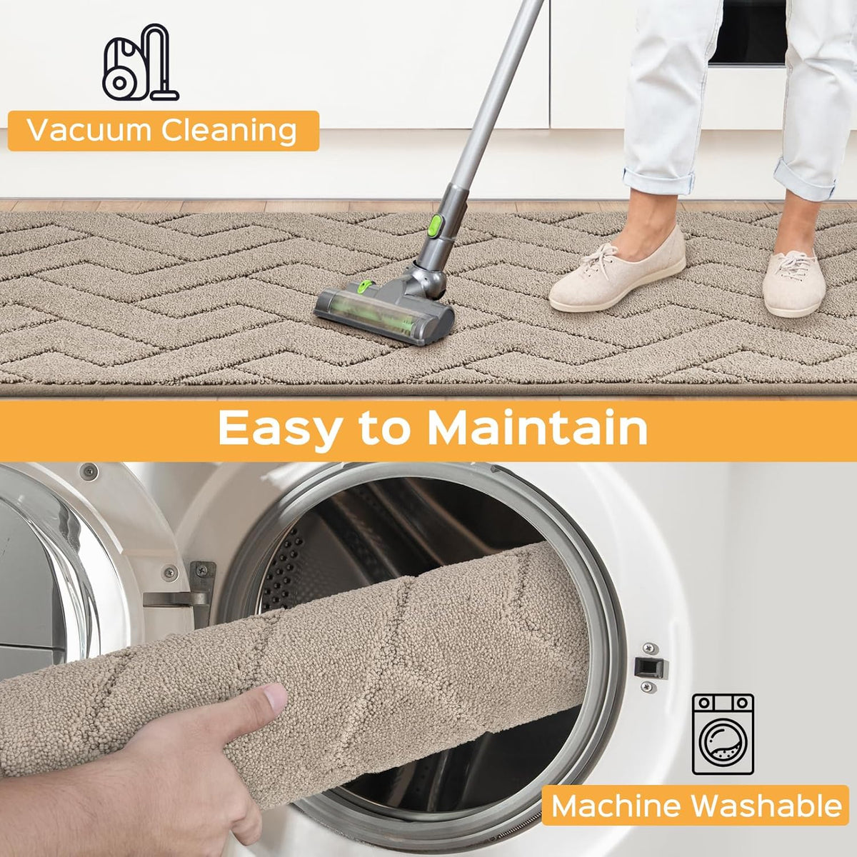 Machine Washable Kitchen Rugs 24" x 70", Non-Slip Kitchen Runner Rugs Mats for Floor, Absorbent Comfort Standing Mats for Kitchen, Sink, Laundry and Hallway, Rolled Packaging, Taupe