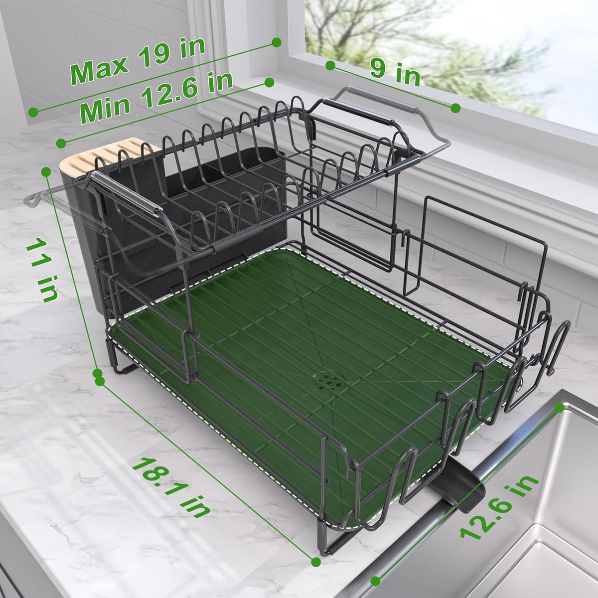 Runnatal 2-Tier Dish Drying Rack with Drainboard Set, Stainless Steel Detachable 2-in-1 Large-Capacity 2-Tier Over The Sink Anti-Rust Dish Rack and Dish Drainer for All Kitchen