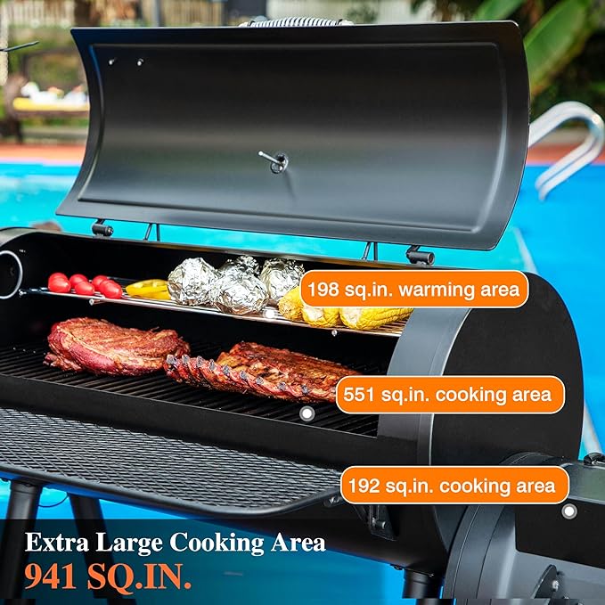 Sophia & William Heavy-Duty Charcoal Outdoor Smoker Grills, Extra Large Offset Smoker (941 SQ.IN. Cooking Area), Charcoal Grill & Smoker Combo for BBQ Patio Cooking