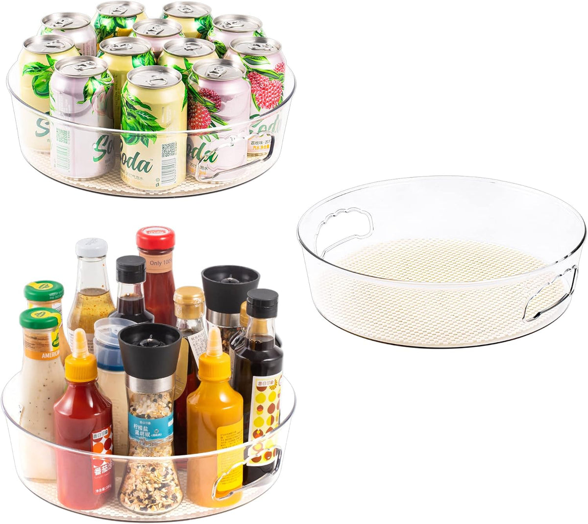 3 Pack Lazy Susan Organizer for Pantry Storage with Non-Skid Liner, 12" Clear Rotating Lazy Susan Turntable for Coner Cabinet, Kitchen Sink, Bathroom, Countertop, Lift-up Design for Easy Moving