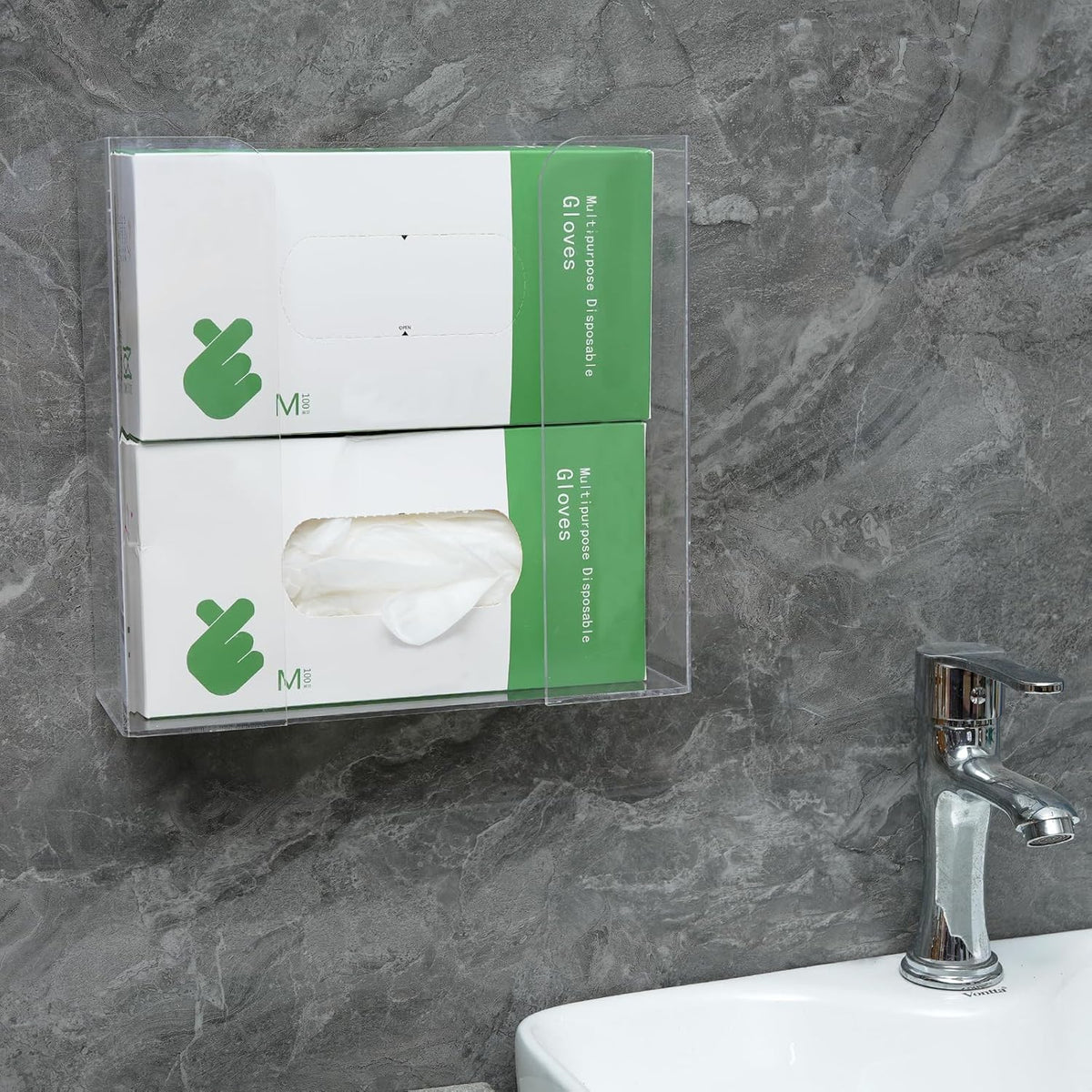 Cq acrylic Rubber Glove Holder for Wall Mount,Clear Disposable Glove Dispenser and Glove Box on Wall,Multipurpose Wall Floating Mask Dispenser and Medical Gloves Rack Storage,10.2”x9.8”x3.5” Pack of 1