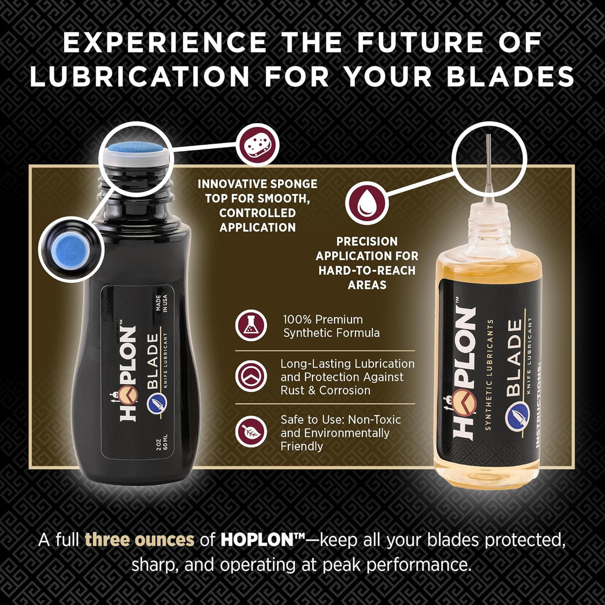 HOPLON Blade 100% Synthetic Knife Lubricant – Folding Knives Open and Close Effortlessly, Keep Blades Smooth & Rust-Free, Low Odor, Long-Lasting Protection with Precision Needle & Dauber Applicators