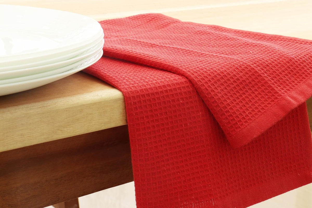 PurpleEssences Waffle Weave Kitchen Towel, 100% Cotton - 15 x 25 Inches, with Hanging Loop Ultra Soft Absorbent Quick Drying Dish Cloth, Tea and Hand Towels, 6 Pack - Spring Summer - Red
