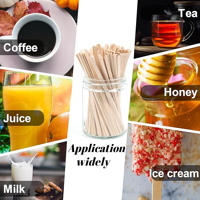 ANTETOK Wooden Coffee Stirrers - Coffee Stir Sticks 5.5 Inch,100pcs Disposable Swizzle Sticks,Swizzle Drink Sticks for Coffee,Tea,Cocktail and Hot Chocolate