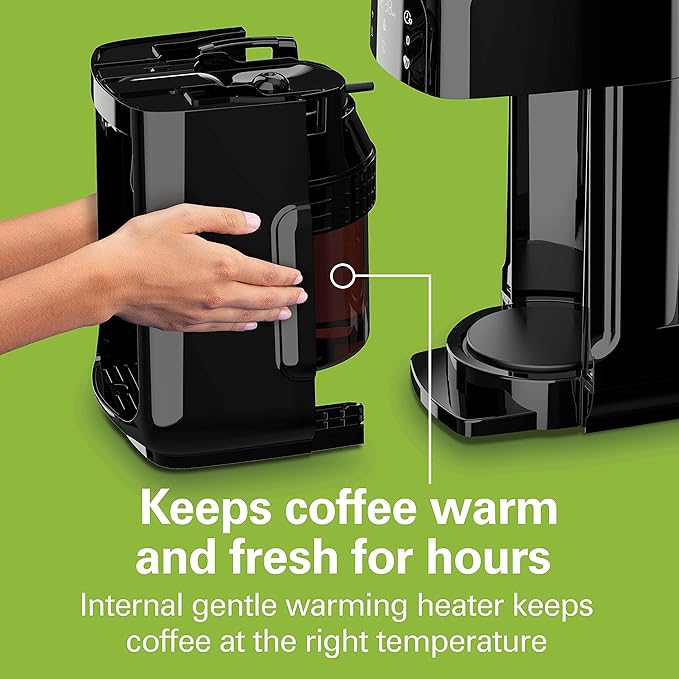 Hamilton Beach One Press Programmable Dispensing Drip Coffee Maker with 12 Cup Internal Brew Pot, Removable Water Reservoir, Black Next Gen (47600)
