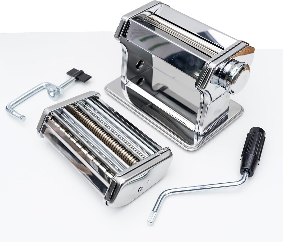 Cotswold Homeware Stainless Steel Pasta Making Machine with Adjustable Thickness Settings | Wooden Pasta Drying Rack | Pasta Cutter Scraper and Pasta Serving Tongs
