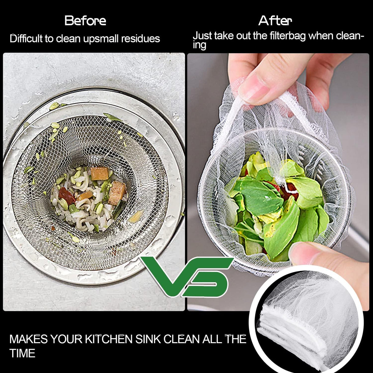 500 Pcs Mesh Sink Strainer Bag, Disposable Kitchen Sink Filter Bag Strainer Nets for Collecting Kitchen Garbage Bathroom Floor Drain