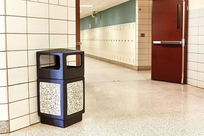 Safco Canmeleon Trash Can, 38 Gallons, Indoor and Outdoor Use, Durable & Weather-Resistant Commercial Garbage Can with Stone Panels, Black
