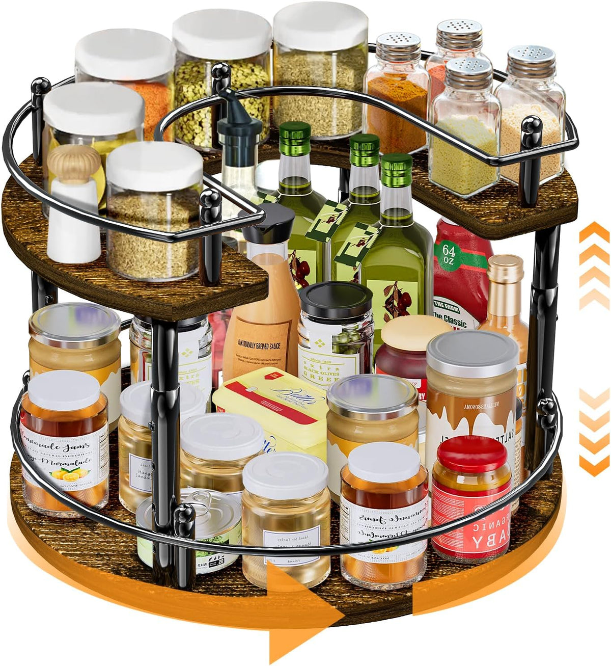 2-Tier Lazy Susan Organizer Turntable Spice Organization U-Shape 11.8" Rotating Spice Rack Height Adjustable for Cabinet, Pantry, Kitchen Countertop, Party