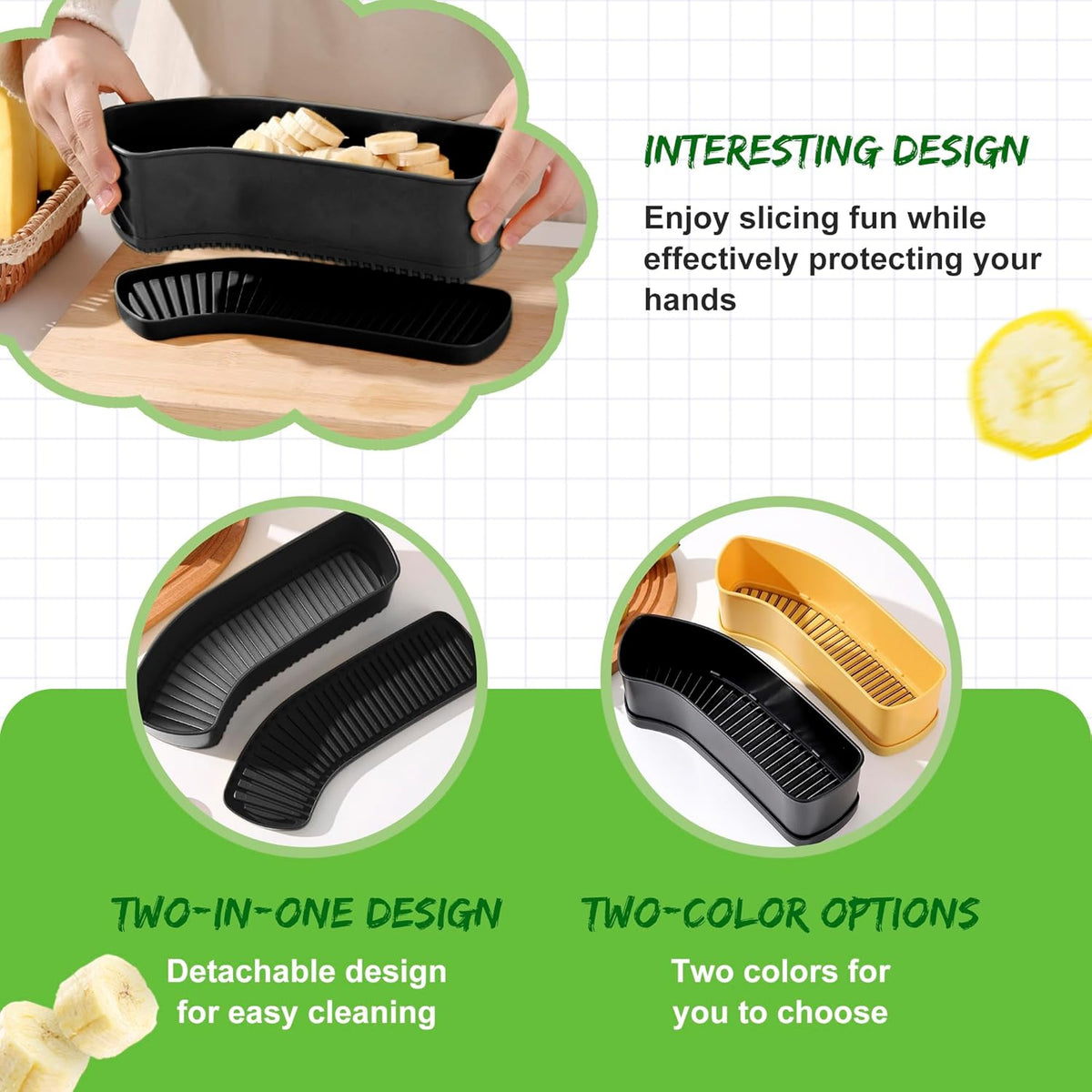 Fruit Slicer Banana Cutter, Strawberry Slicer, Cucumber, Speed for Egg Hot Dog Grape, Strawberry Cutter kitchen gadget(Black)